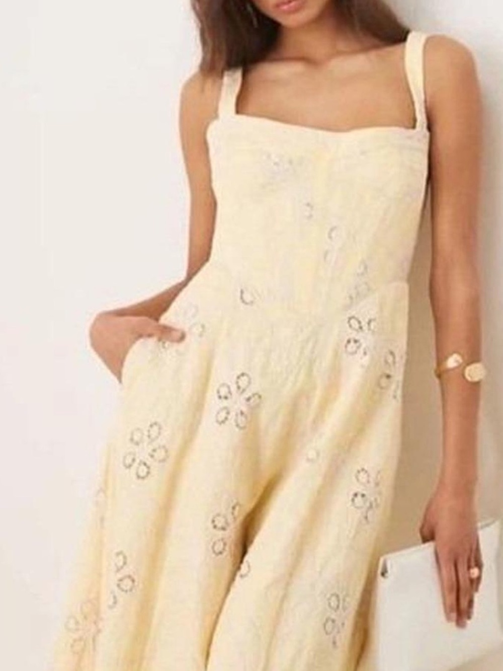 Bardot Soft Yellow Eyelet Midi Dress - Picture 3 of 12